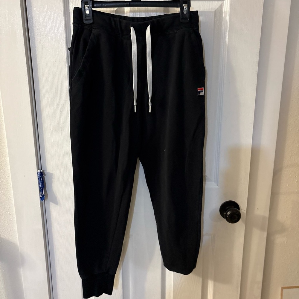 Fila Men's Black Sweatpants with White Drawstring
